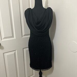 Amanda Taylor Vintage Black Sparkly Sleeveless Dress With Beaded Bottom Size 10